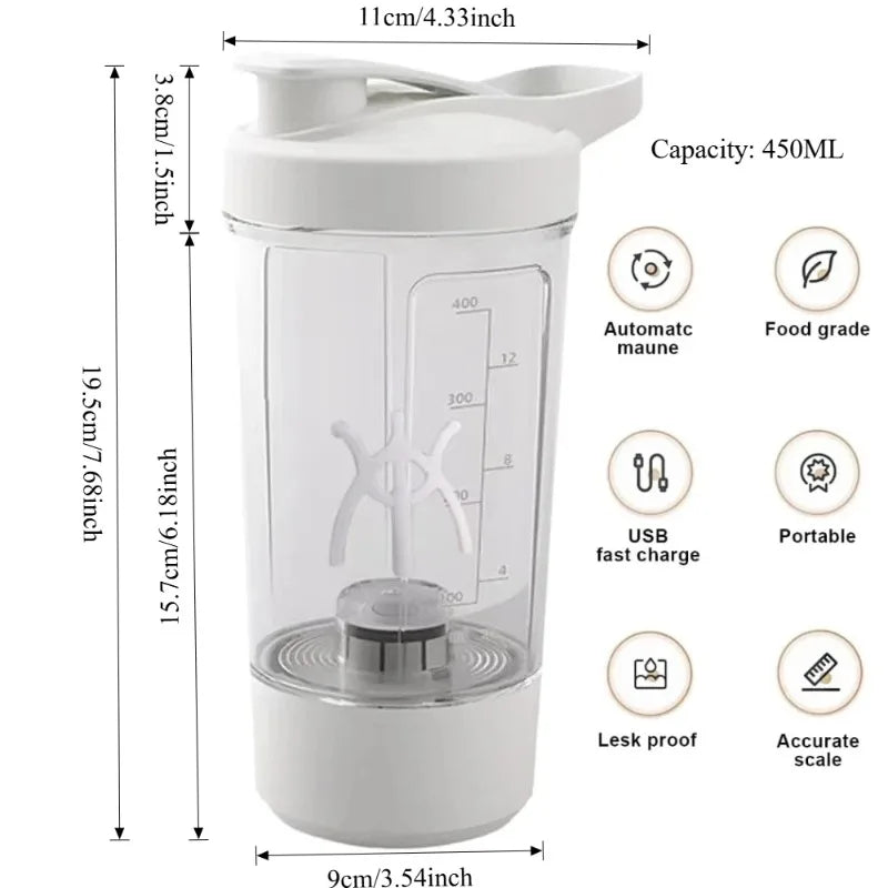 Electric Self Stirring Mug,Protein Powder Milkshake Shaker Bottle,USB Charging Shaker Cup with Scale 15 Oz Water Cup,BPA Free
